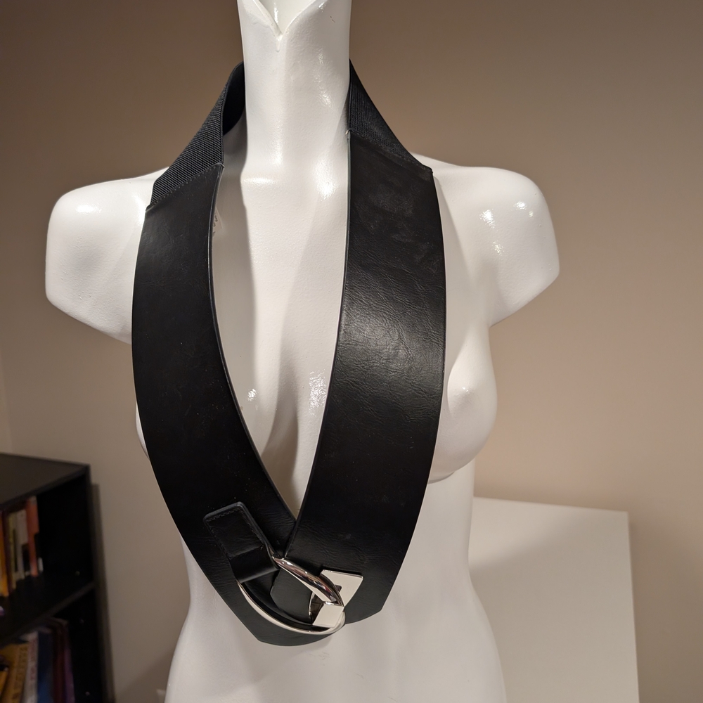 Black Leather-like Belt with Silver Buckle